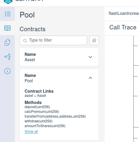 "Contract list" tab (next to the "Results" tab) showing the  contractand all of its methods