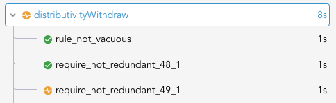 Screenshot of rule report showing a passing rule, a failing rule, and a sanity failure