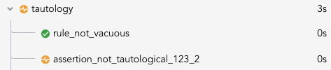 Screenshot of assert tautology subrule